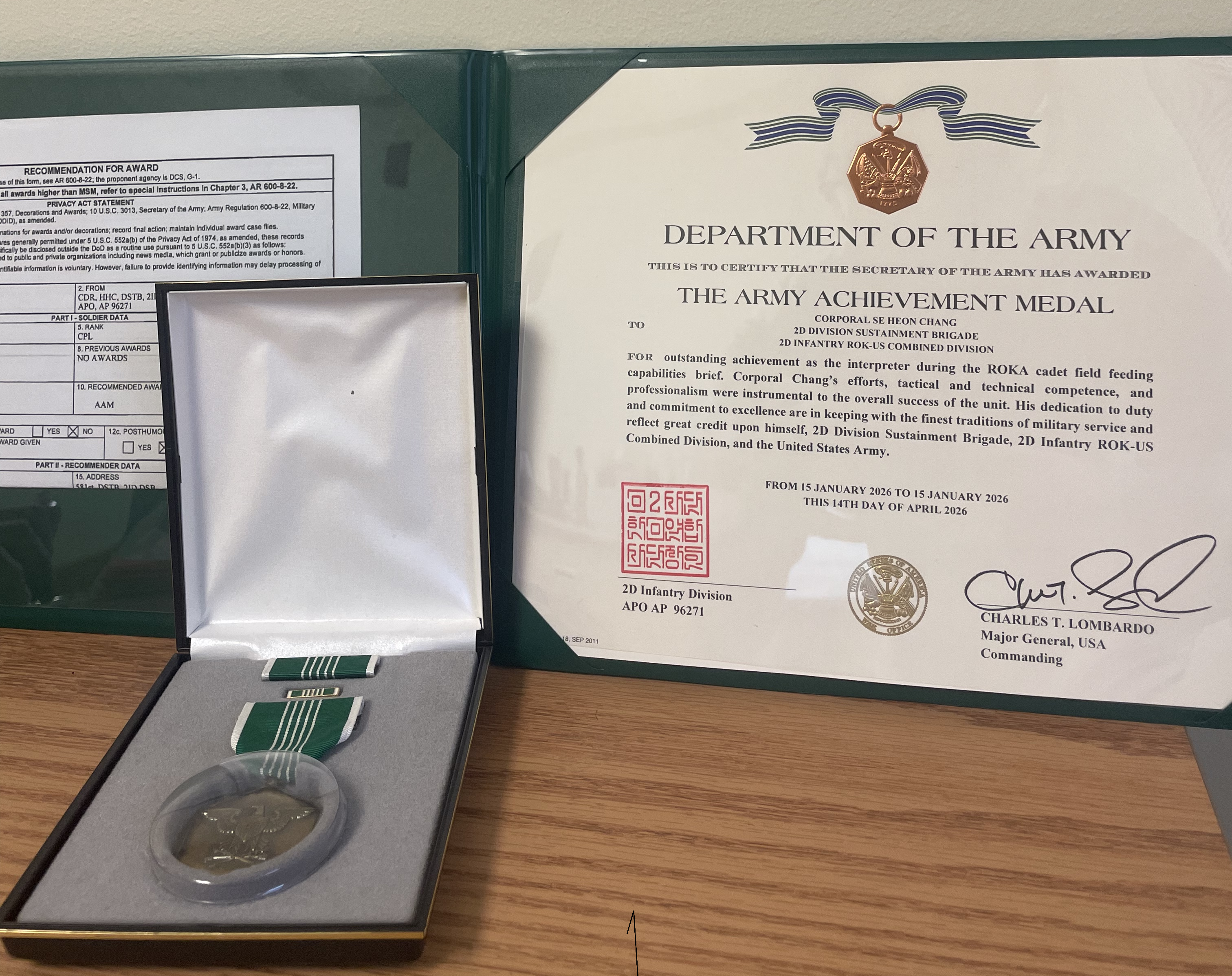 ARCOM and AAM awards presented by MG Lombardo during KATUSA service