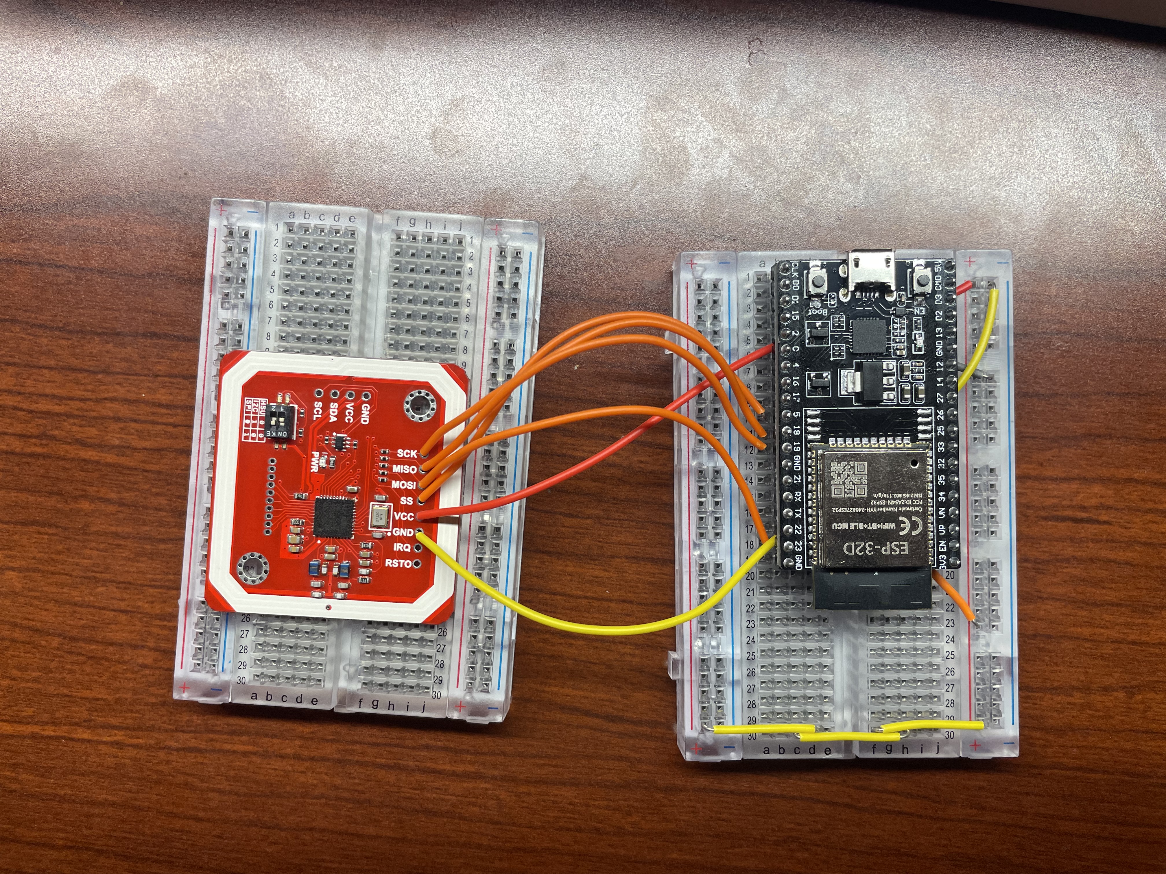 Initial Tessera ESP32 and NFC scanner breadboard test